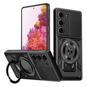 Husa pentru Samsung Galaxy S20 FE TitanX HaloStand Pro cu Inel Pivotant Magnetic 360° & Kickstand, Textura Carbon, protectie lentile - Negru