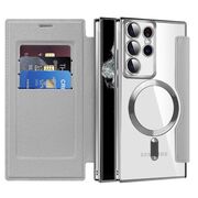 Husa pentru  Samsung Galaxy S22 Ultra 5G EliteBook Executive Tip Carte cu Protectie RFID, Compatibilitate MagSafe si protectie lentile Transparent - Argintiu