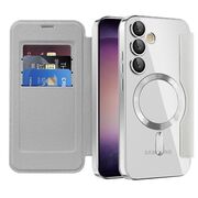 Husa pentru  Samsung Galaxy S23 EliteBook Executive Tip Carte cu Protectie RFID, Compatibilitate MagSafe si protectie lentile Transparent - Argintiu