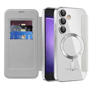 Husa pentru  Samsung Galaxy S23 FE EliteBook Executive Tip Carte cu Protectie RFID, Compatibilitate MagSafe si protectie lentile Transparent - Argintiu