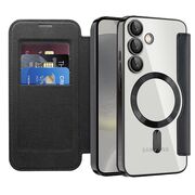 Husa pentru  Samsung Galaxy S24+ Plus EliteBook Executive Tip Carte cu Protectie RFID, Compatibilitate MagSafe si protectie lentile Transparent - Negru