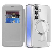 Husa pentru  Samsung Galaxy S25 EliteBook Executive Tip Carte cu Protectie RFID, Compatibilitate MagSafe si protectie lentile Transparent - Gri