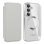 Husa pentru  Samsung Galaxy S25 EliteBook Executive Tip Carte cu Protectie RFID, Compatibilitate MagSafe si protectie lentile Transparent - Gri