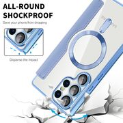Husa pentru  Samsung Galaxy S25 Ultra MagFold Executive Tip Carte cu Protectie RFID, Compatibilitate MagSafe si protectie lentile transparent - Albastru deschis