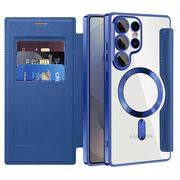 Husa pentru  Samsung Galaxy S25 Ultra MagFold Executive Tip Carte cu Protectie RFID, Compatibilitate MagSafe si protectie lentile transparent - Albastru