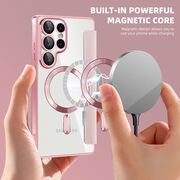 Husa pentru  Samsung Galaxy S25 Ultra MagFold Executive Tip Carte cu Protectie RFID, Compatibilitate MagSafe si protectie lentile transparent - Roz