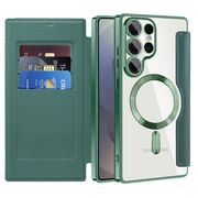Husa pentru  Samsung Galaxy S25 Ultra MagFold Executive Tip Carte cu Protectie RFID, Compatibilitate MagSafe si protectie lentile transparent - Verde