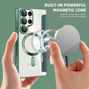 Husa pentru  Samsung Galaxy S25 Ultra MagFold Executive Tip Carte cu Protectie RFID, Compatibilitate MagSafe si protectie lentile transparent - Verde
