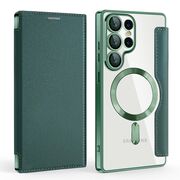 Husa pentru  Samsung Galaxy S25 Ultra MagFold Executive Tip Carte cu Protectie RFID, Compatibilitate MagSafe si protectie lentile transparent - Verde