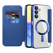 Husa pentru  Samsung Galaxy A15 EliteBook Executive Tip Carte cu Protectie RFID, Compatibilitate MagSafe si protectie lentile Transparent - Albastru
