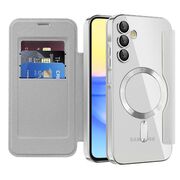 Husa pentru  Samsung Galaxy A15 EliteBook Executive Tip Carte cu Protectie RFID, Compatibilitate MagSafe si protectie lentile Transparent - Argintiu