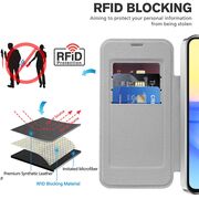 Husa pentru  Samsung Galaxy A15 EliteBook Executive Tip Carte cu Protectie RFID, Compatibilitate MagSafe si protectie lentile Transparent - Argintiu