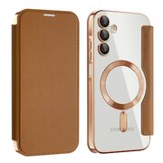 Husa pentru  Samsung Galaxy A15 EliteBook Executive Tip Carte cu Protectie RFID, Compatibilitate MagSafe si protectie lentile Transparent - Maro