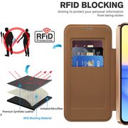Husa pentru  Samsung Galaxy A15 EliteBook Executive Tip Carte cu Protectie RFID, Compatibilitate MagSafe si protectie lentile Transparent - Maro