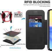 Husa pentru  Samsung Galaxy A15 EliteBook Executive Tip Carte cu Protectie RFID, Compatibilitate MagSafe si protectie lentile Transparent - Negru