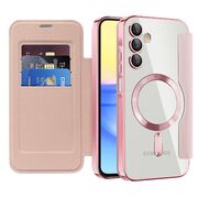 Husa pentru  Samsung Galaxy A15 EliteBook Executive Tip Carte cu Protectie RFID, Compatibilitate MagSafe si protectie lentile Transparent - Roz
