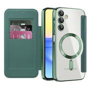 Husa pentru  Samsung Galaxy A15 EliteBook Executive Tip Carte cu Protectie RFID, Compatibilitate MagSafe si protectie lentile Transparent - Verde