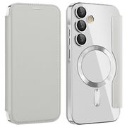 Husa pentru  Samsung Galaxy A35 EliteBook Executive Tip Carte cu Protectie RFID, Compatibilitate MagSafe si protectie lentile Transparent - Argintiu