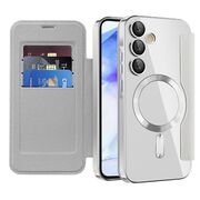 Husa pentru  Samsung Galaxy A55 EliteBook Executive Tip Carte cu Protectie RFID, Compatibilitate MagSafe si protectie lentile Transparent - Argintiu