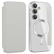 Husa pentru  Samsung Galaxy A55 EliteBook Executive Tip Carte cu Protectie RFID, Compatibilitate MagSafe si protectie lentile Transparent - Argintiu