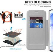 Husa pentru  Samsung Galaxy A55 EliteBook Executive Tip Carte cu Protectie RFID, Compatibilitate MagSafe si protectie lentile Transparent - Argintiu