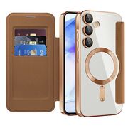 Husa pentru  Samsung Galaxy A55 EliteBook Executive Tip Carte cu Protectie RFID, Compatibilitate MagSafe si protectie lentile Transparent - Maro