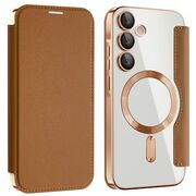 Husa pentru  Samsung Galaxy A55 EliteBook Executive Tip Carte cu Protectie RFID, Compatibilitate MagSafe si protectie lentile Transparent - Maro