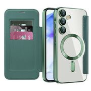 Husa pentru  Samsung Galaxy A55 EliteBook Executive Tip Carte cu Protectie RFID, Compatibilitate MagSafe si protectie lentile Transparent - Verde