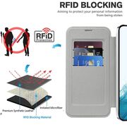 Husa pentru  Samsung Galaxy S22 5G EliteBook Executive Tip Carte cu Protectie RFID, Compatibilitate MagSafe si protectie lentile Transparent - Argintiu