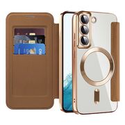 Husa pentru  Samsung Galaxy S22 5G EliteBook Executive Tip Carte cu Protectie RFID, Compatibilitate MagSafe si protectie lentile Transparent - Maro