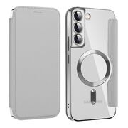 Husa pentru  Samsung Galaxy S22 Plus 5G EliteBook Executive Tip Carte cu Protectie RFID, Compatibilitate MagSafe si protectie lentile Transparent - Argintiu