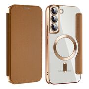 Husa pentru  Samsung Galaxy S22 Plus 5G EliteBook Executive Tip Carte cu Protectie RFID, Compatibilitate MagSafe si protectie lentile Transparent - Maro