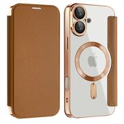 Husa pentru  iPhone 16 EliteBook Executive Tip Carte cu Protectie RFID, Compatibilitate MagSafe si protectie lentile Transparent - Maro
