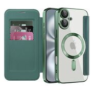 Husa pentru  iPhone 16 Plus EliteBook Executive Tip Carte cu Protectie RFID, Compatibilitate MagSafe si protectie lentile Transparent - Verde