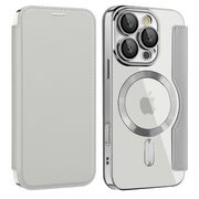 Husa pentru  iPhone 16 Pro EliteBook Executive Tip Carte cu Protectie RFID, Compatibilitate MagSafe si protectie lentile Transparent - Argintiu