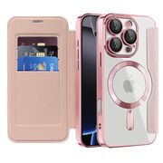 Husa pentru  iPhone 16 Pro Max EliteBook Executive Tip Carte cu Protectie RFID, Compatibilitate MagSafe si protectie lentile Transparent - Roz