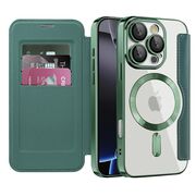 Husa pentru  iPhone 16 Pro Max EliteBook Executive Tip Carte cu Protectie RFID, Compatibilitate MagSafe si protectie lentile Transparent - Verde