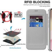 Husa pentru  iPhone 16e EliteBook Executive Tip Carte cu Protectie RFID, Compatibilitate MagSafe si protectie lentile Transparent - Argintiu