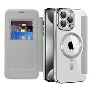 Husa pentru  iPhone 15 Pro EliteBook Executive Tip Carte cu Protectie RFID, Compatibilitate MagSafe si protectie lentile Transparent - Argintiu