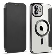 Husa pentru  iPhone 11 EliteBook Executive Tip Carte cu Protectie RFID, Compatibilitate MagSafe si protectie lentile Transparent - Negru