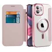 Husa pentru  iPhone 11 EliteBook Executive Tip Carte cu Protectie RFID, Compatibilitate MagSafe si protectie lentile Transparent - Roz
