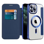 Husa pentru  iPhone 11 Pro Max EliteBook Executive Tip Carte cu Protectie RFID, Compatibilitate MagSafe si protectie lentile Transparent - Albastru