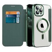 Husa pentru  iPhone 11 Pro Max EliteBook Executive Tip Carte cu Protectie RFID, Compatibilitate MagSafe si protectie lentile Transparent - Verde