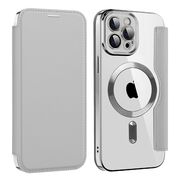 Husa pentru  iPhone 12 Pro EliteBook Executive Tip Carte cu Protectie RFID, Compatibilitate MagSafe si protectie lentile Transparent - Argintiu