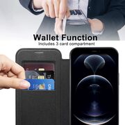 Husa pentru  iPhone 12 Pro EliteBook Executive Tip Carte cu Protectie RFID, Compatibilitate MagSafe si protectie lentile Transparent - Negru