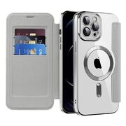 Husa pentru  iPhone 12 Pro Max EliteBook Executive Tip Carte cu Protectie RFID, Compatibilitate MagSafe si protectie lentile Transparent - Argintiu