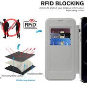 Husa pentru  iPhone 12 Pro Max EliteBook Executive Tip Carte cu Protectie RFID, Compatibilitate MagSafe si protectie lentile Transparent - Argintiu