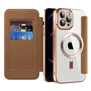 Husa pentru  iPhone 12 Pro Max EliteBook Executive Tip Carte cu Protectie RFID, Compatibilitate MagSafe si protectie lentile Transparent - Maro