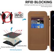 Husa pentru  iPhone 12 Pro Max EliteBook Executive Tip Carte cu Protectie RFID, Compatibilitate MagSafe si protectie lentile Transparent - Maro