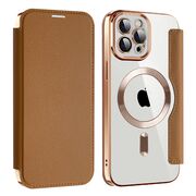 Husa pentru  iPhone 12 Pro Max EliteBook Executive Tip Carte cu Protectie RFID, Compatibilitate MagSafe si protectie lentile Transparent - Maro